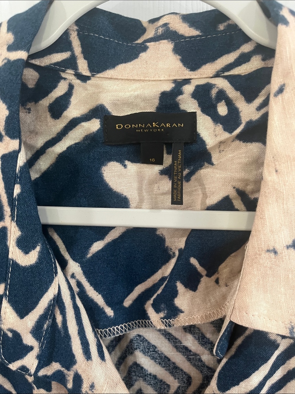 Donna Karan Women's Linen-Blend Printed Shirtdress Size 16 - Picture 7 of 8